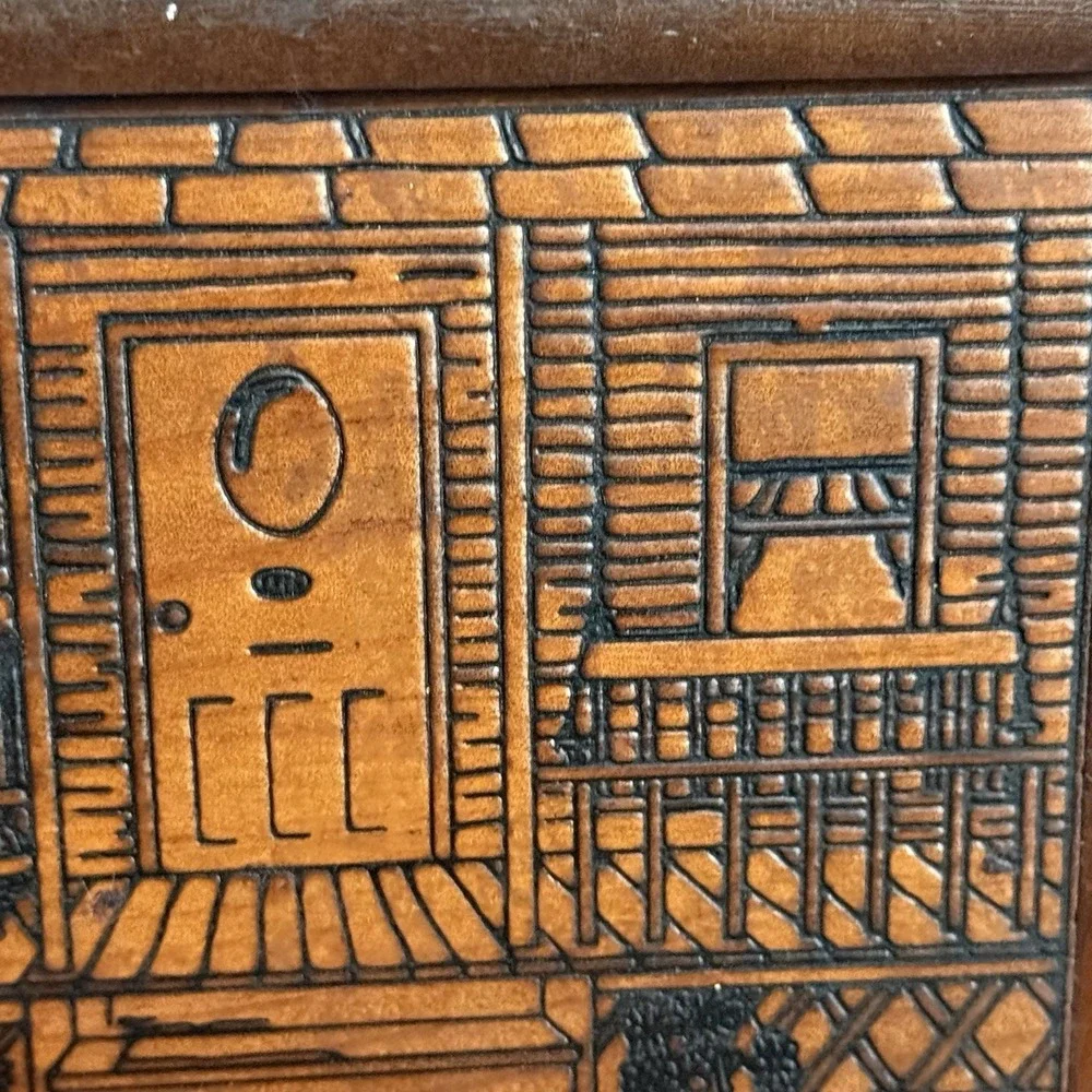 Vintage Wood Recipe Box Folk Art General Store Engraved Rustic Kitchen Decor